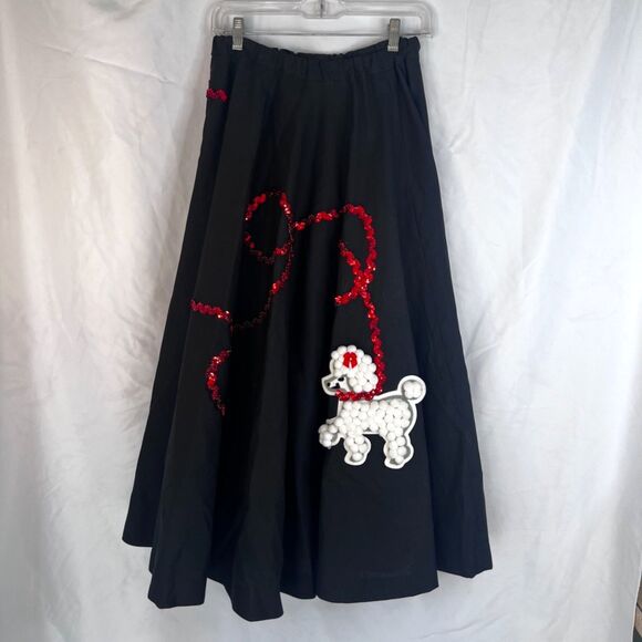Handmade Poodle Skirt Black Puffy Poodle Sequins Circle Skirt 50s S/M Costume - Picture 10 of 10